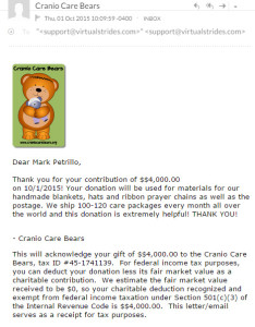 Cranio Care Bears Virtual Run Charity Receipt