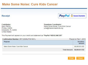 Make Some Noise Cure Kids Cancer Charity Virtual Run Donation Receipt