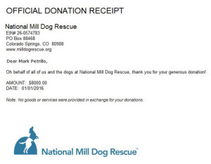 National Mill Dog Rescue Virtual Run Charity Receipt