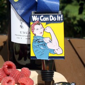 Virtual Strides Virtual Race - One Tough Mother Runner - Rosie the Riveter Wine Stopper Medal