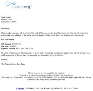 Water.org Virtual Run Charity Receipt